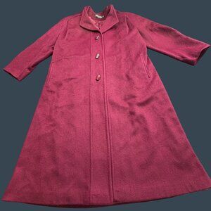 VTG Elegant Fashions Coat Womens Burgundy 15/16 Long Wool Blend‎ Union Made USA